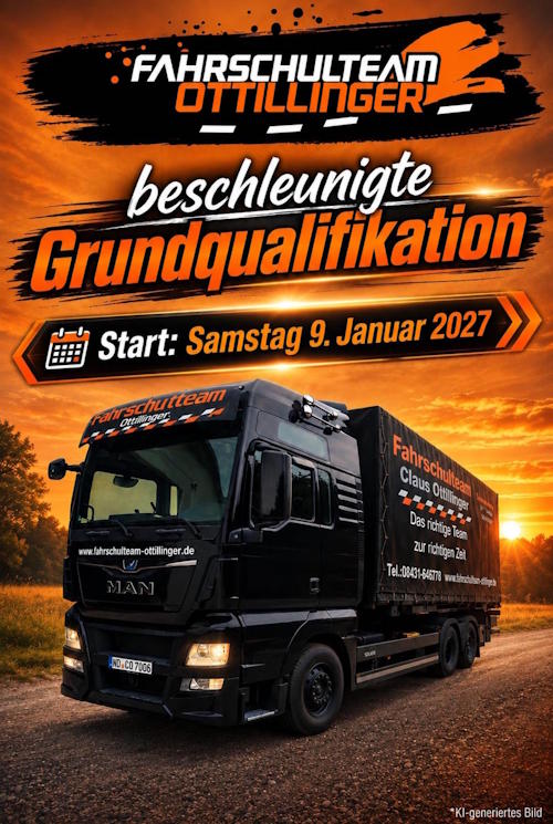 Plakat: Beschleunigte Grundqualifikation, Start Samstag 9. Januar 2027